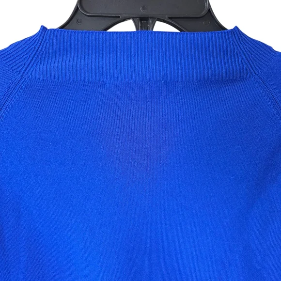 COS Large Cropped Knitted Mock-Neck Top Bright Blue Long-Sleeve Stretch - Picture 6 of 11